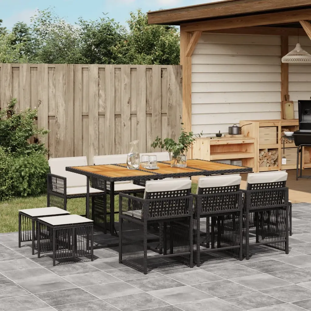 11 Piece Garden Dining Set with Cushions Black Poly Rattan 11 Piece Garden Dining Set with Cushions Black Poly Rattan