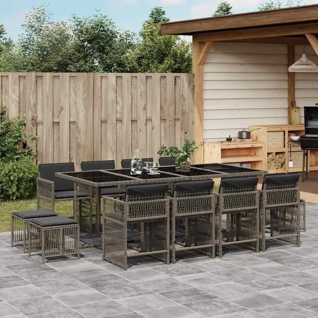 13 Piece Garden Dining Set with Cushions Grey Poly Rattan 13 Piece Garden Dining Set with Cushions Grey Poly Rattan