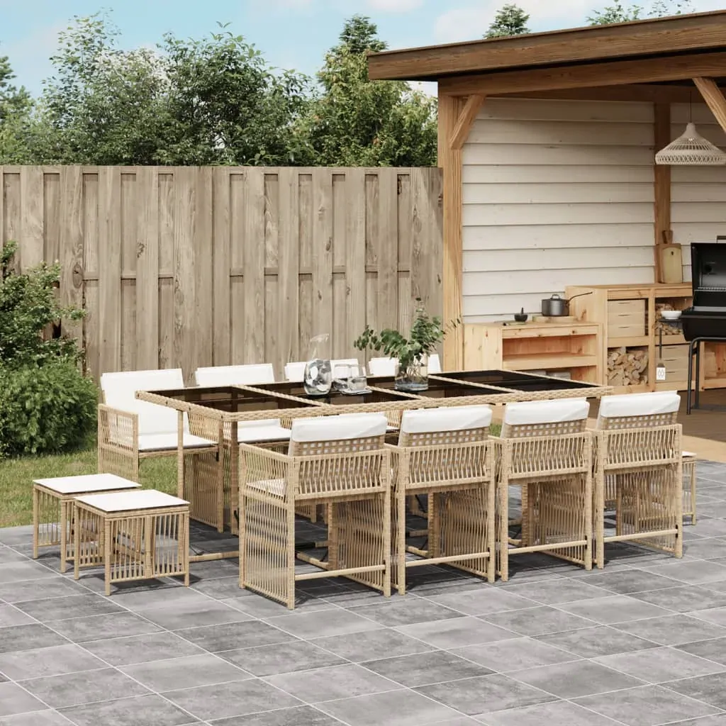 13 Piece Garden Dining Set with Cushions Beige Poly Rattan 13 Piece Garden Dining Set with Cushions Beige Poly Rattan