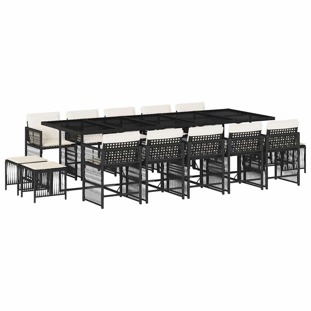 15 Piece Garden Dining Set with Cushions Black Poly Rattan 15 Piece Garden Dining Set with Cushions Black Poly Rattan