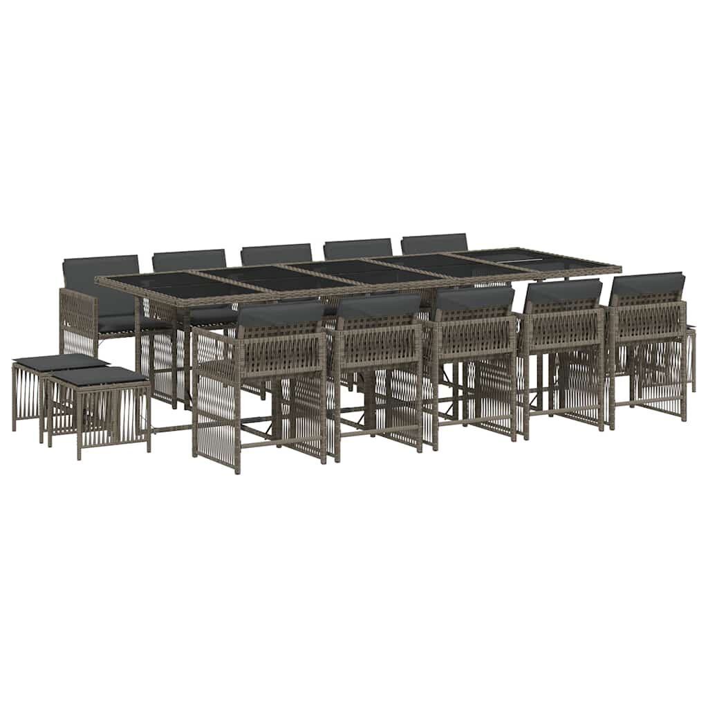 15 Piece Garden Dining Set with Cushions Grey Poly Rattan 15 Piece Garden Dining Set with Cushions Grey Poly Rattan