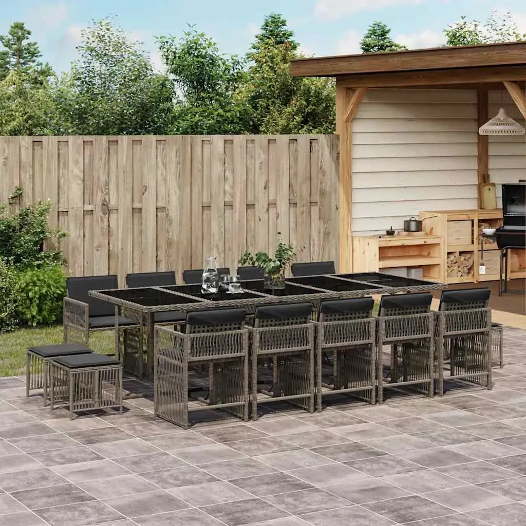 15 Piece Garden Dining Set with Cushions Grey Poly Rattan 15 Piece Garden Dining Set with Cushions Grey Poly Rattan
