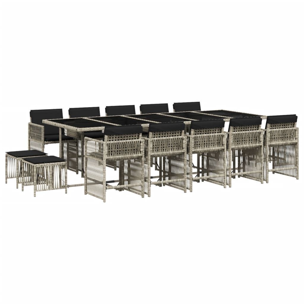 15 Piece Garden Dining Set with Cushions Light Grey Poly Rattan 15 Piece Garden Dining Set with Cushions Light Grey Poly Rattan
