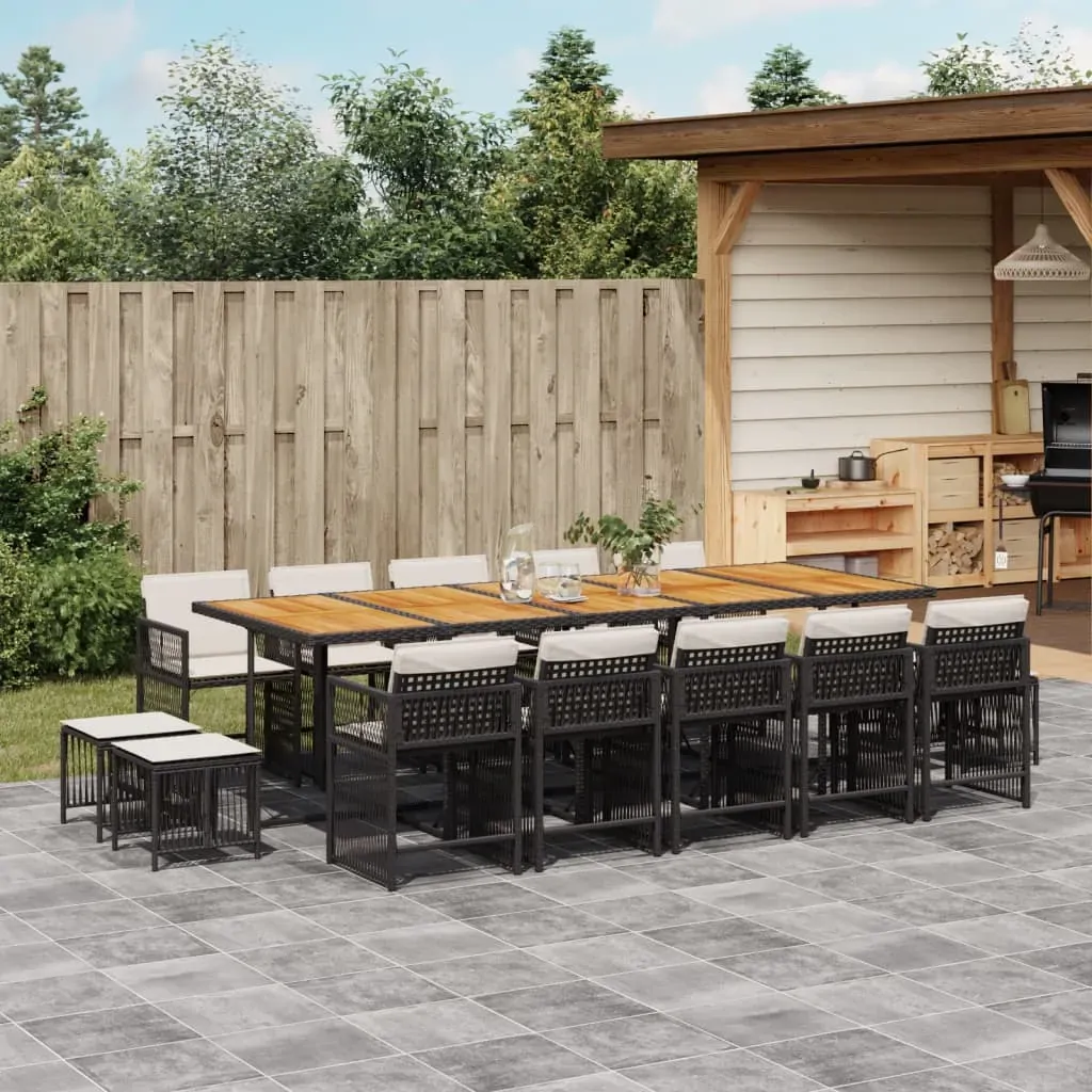 15 Piece Garden Dining Set with Cushions Black Poly Rattan 15 Piece Garden Dining Set with Cushions Black Poly Rattan