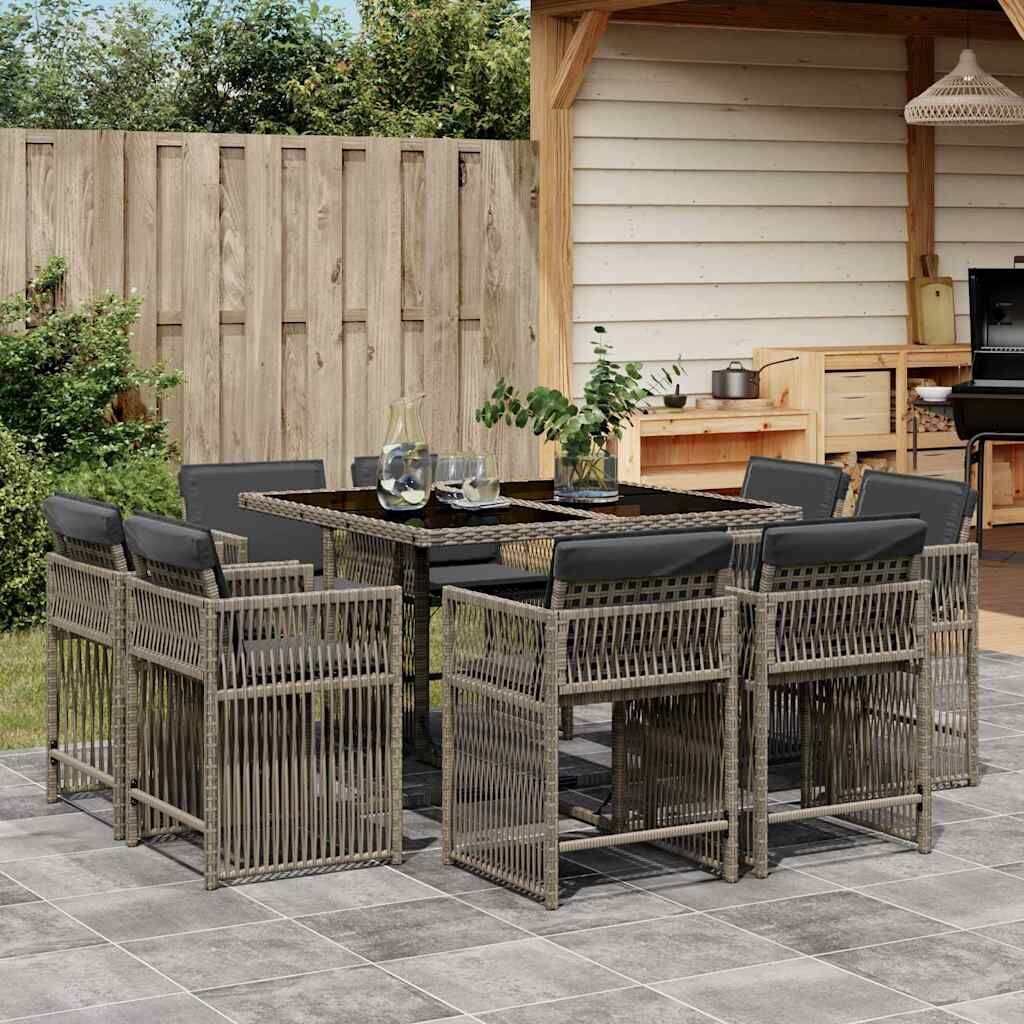9 Piece Garden Dining Set with Cushions Grey Poly Rattan 9 Piece Garden Dining Set with Cushions Grey Poly Rattan