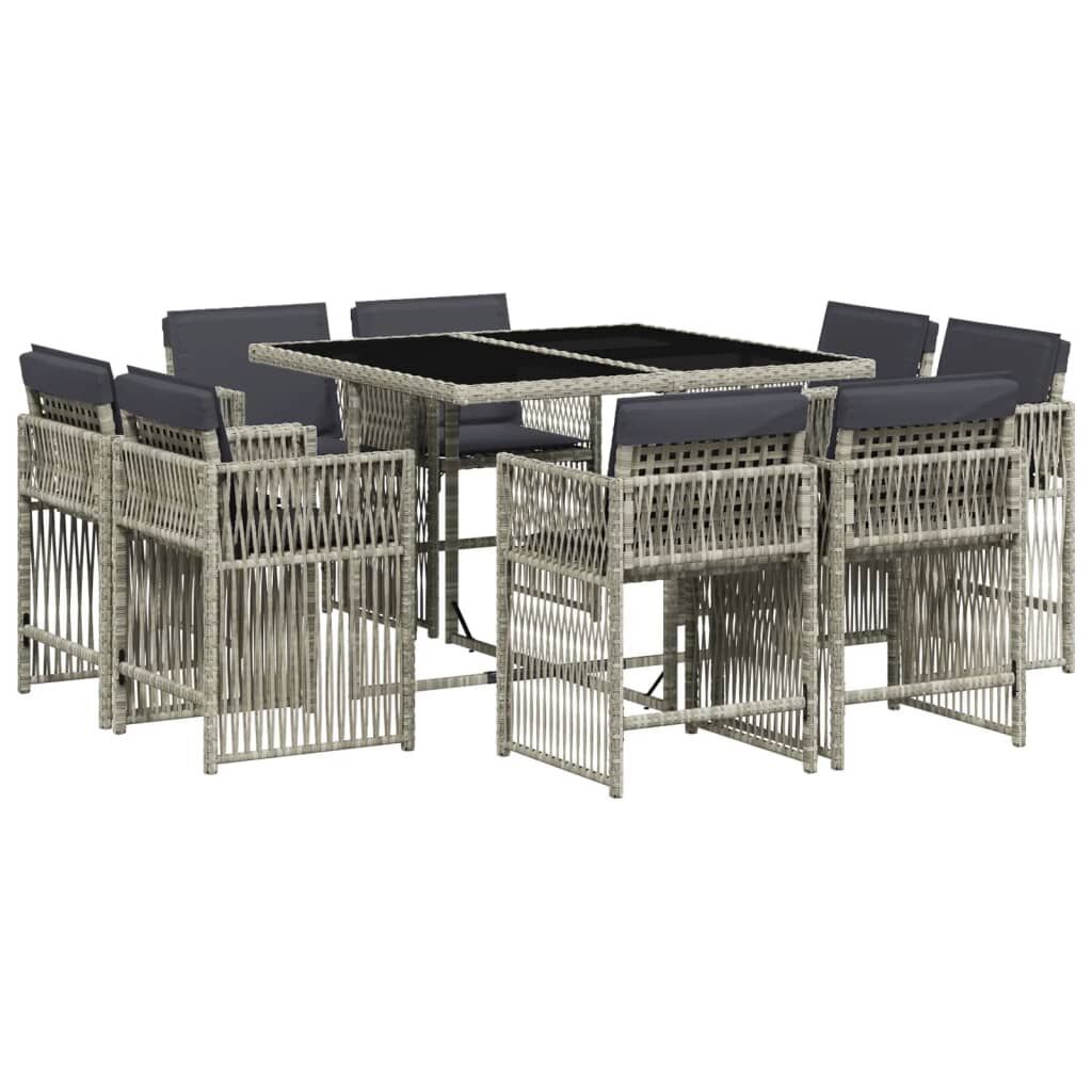 9 Piece Garden Dining Set with Cushions Light Grey Poly Rattan 9 Piece Garden Dining Set with Cushions Light Grey Poly Rattan