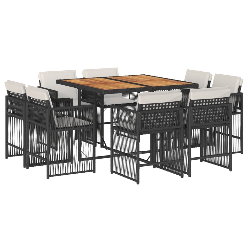 9 Piece Garden Dining Set with Cushions Black Poly Rattan 9 Piece Garden Dining Set with Cushions Black Poly Rattan