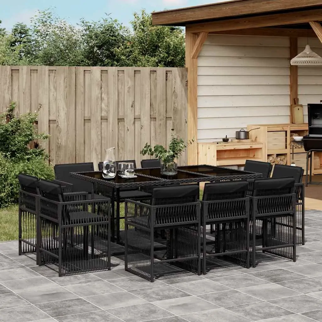 11 Piece Garden Dining Set with Cushions Black Poly Rattan 11 Piece Garden Dining Set with Cushions Black Poly Rattan
