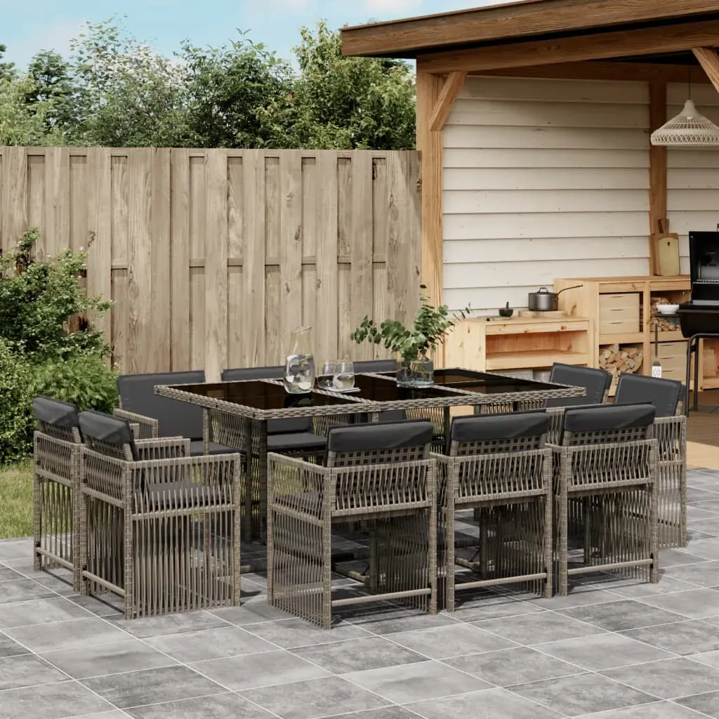 11 Piece Garden Dining Set with Cushions Grey Poly Rattan 11 Piece Garden Dining Set with Cushions Grey Poly Rattan