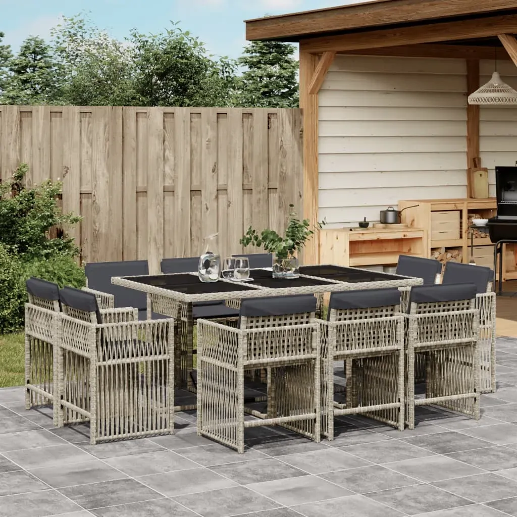 11 Piece Garden Dining Set with Cushions Light Grey Poly Rattan 11 Piece Garden Dining Set with Cushions Light Grey Poly Rattan