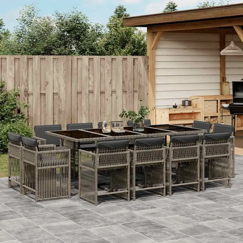 13 Piece Garden Dining Set with Cushions Grey Poly Rattan 13 Piece Garden Dining Set with Cushions Grey Poly Rattan