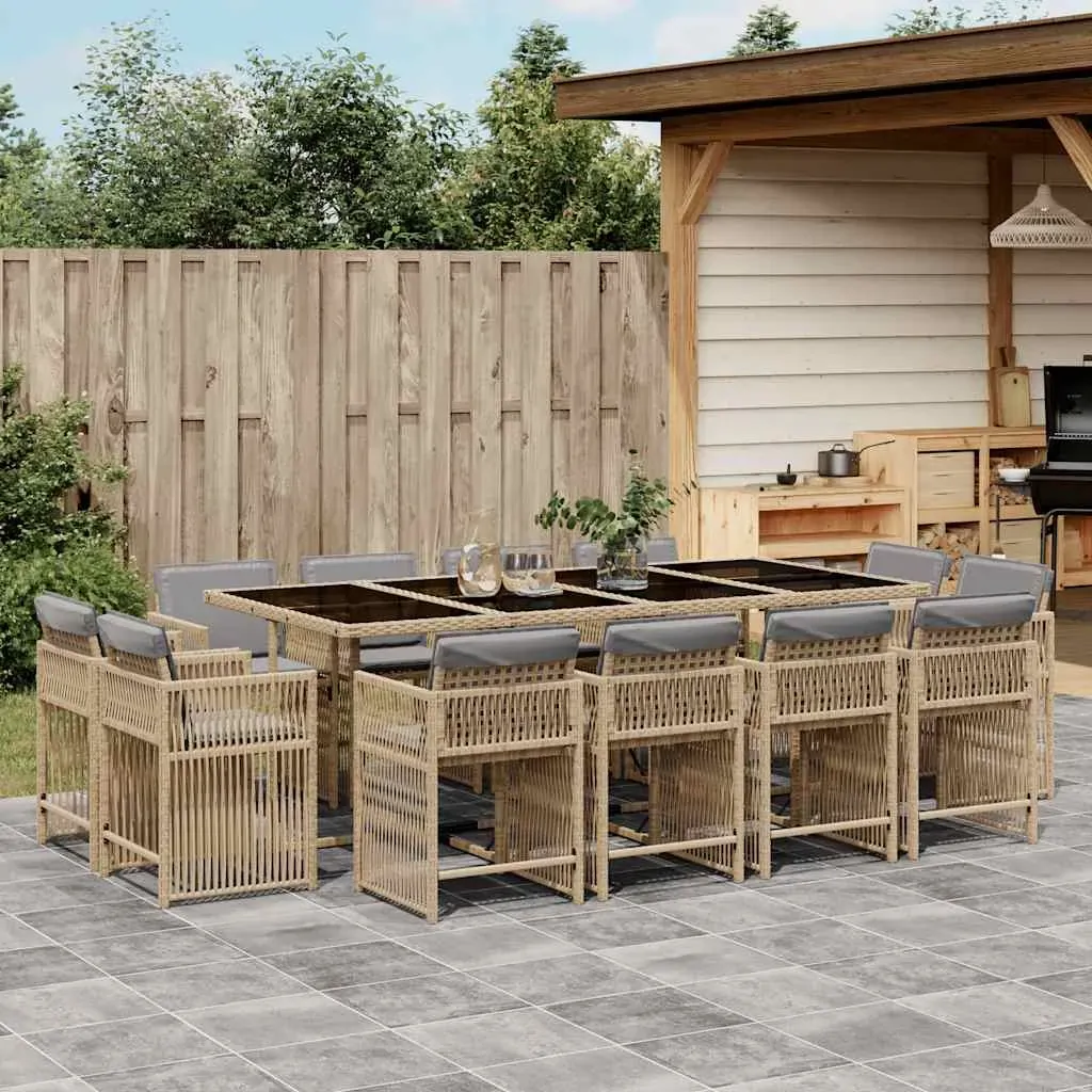 13 Piece Garden Dining Set with Cushions Mix Beige Poly Rattan 13 Piece Garden Dining Set with Cushions Mix Beige Poly Rattan
