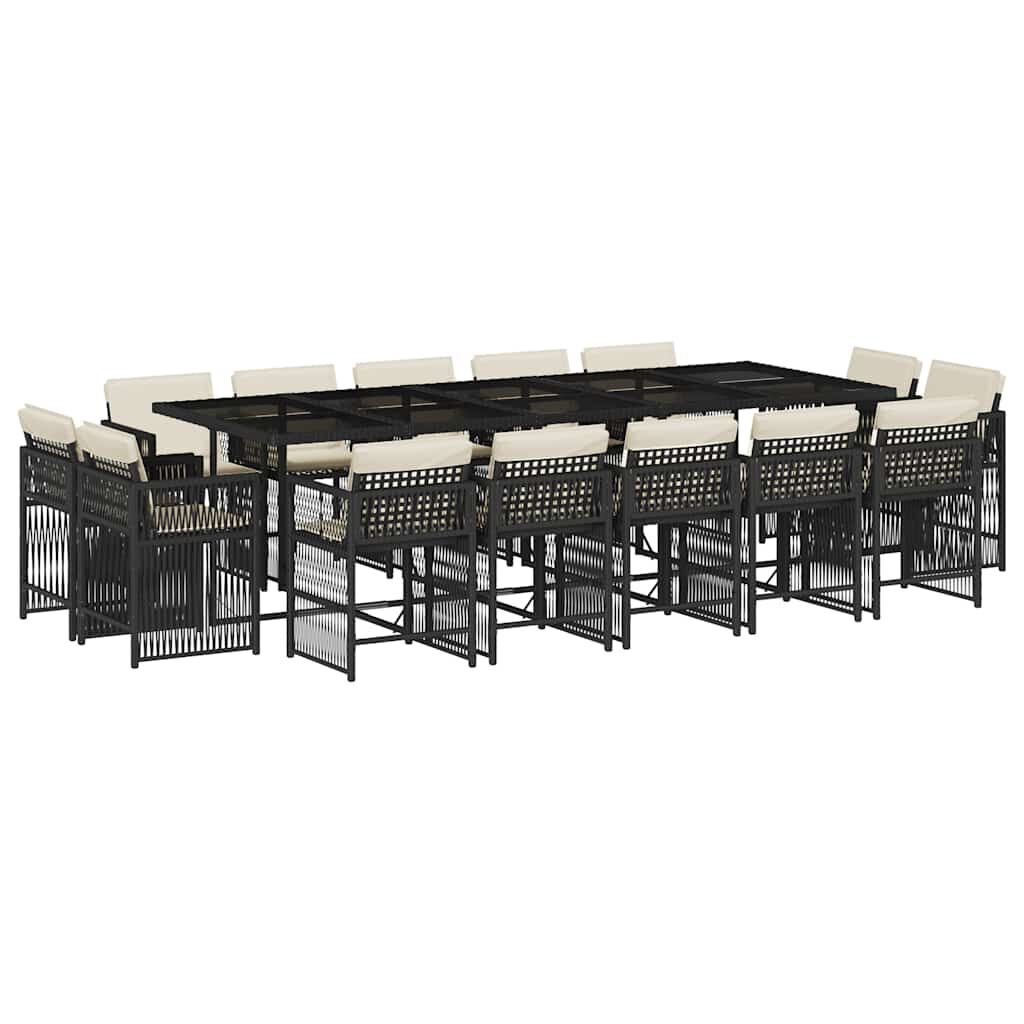 15 Piece Garden Dining Set with Cushions Black Poly Rattan 15 Piece Garden Dining Set with Cushions Black Poly Rattan