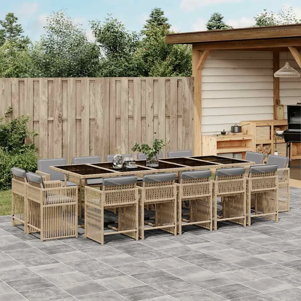 15 Piece Garden Dining Set with Cushions Mix Beige Poly Rattan 15 Piece Garden Dining Set with Cushions Mix Beige Poly Rattan