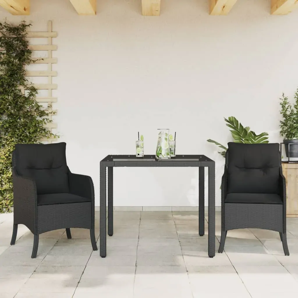 3 Piece Garden Dining Set with Cushions Black Poly Rattan 3 Piece Garden Dining Set with Cushions Black Poly Rattan