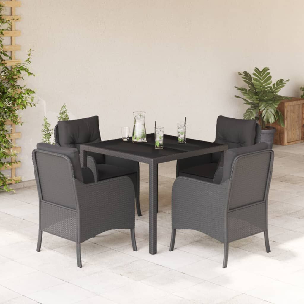 5 Piece Garden Dining Set with Cushions Black Poly Rattan 5 Piece Garden Dining Set with Cushions Black Poly Rattan