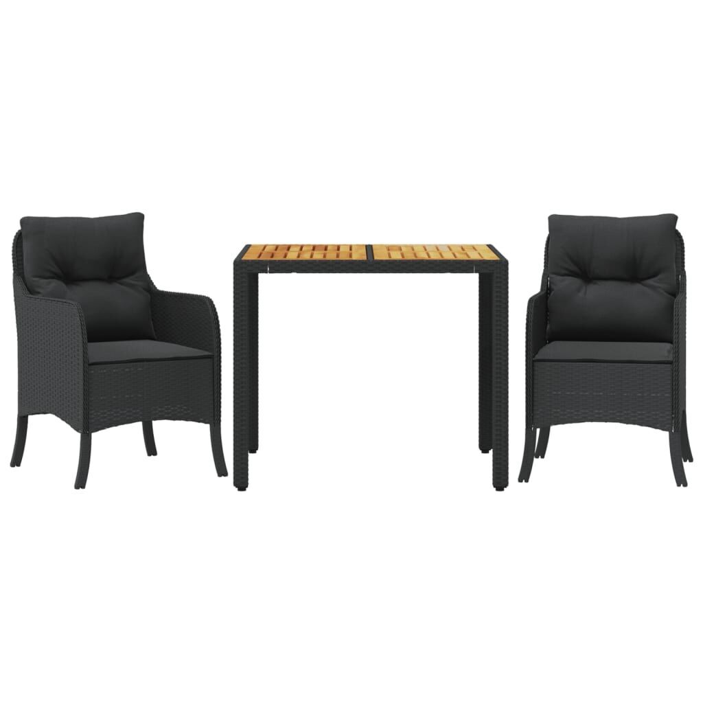 3 Piece Garden Dining Set with Cushions Black Poly Rattan 3 Piece Garden Dining Set with Cushions Black Poly Rattan