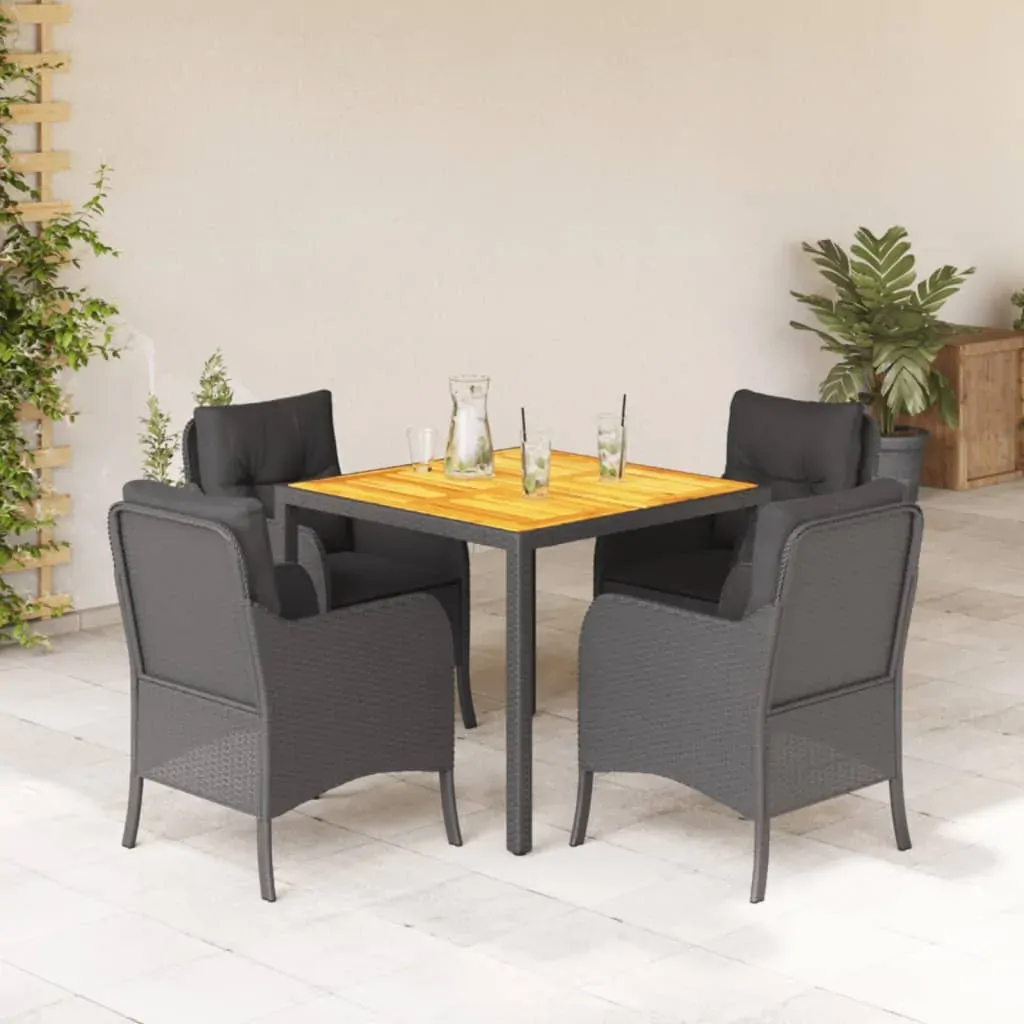 5 Piece Garden Dining Set with Cushions Black Poly Rattan 5 Piece Garden Dining Set with Cushions Black Poly Rattan