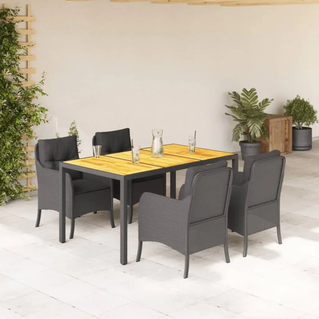 5 Piece Garden Dining Set with Cushions Black Poly Rattan 5 Piece Garden Dining Set with Cushions Black Poly Rattan