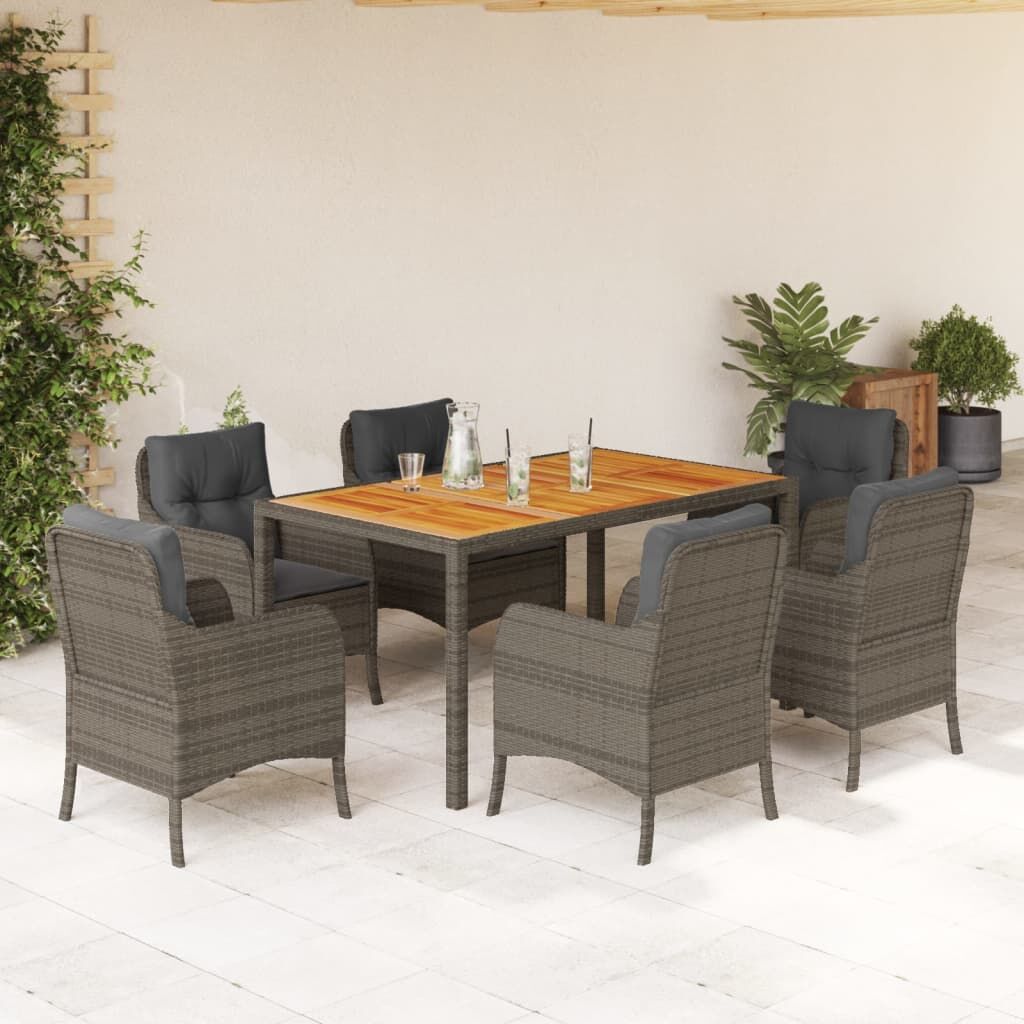 7 Piece Garden Dining Set with Cushions Grey Poly Rattan 7 Piece Garden Dining Set with Cushions Grey Poly Rattan