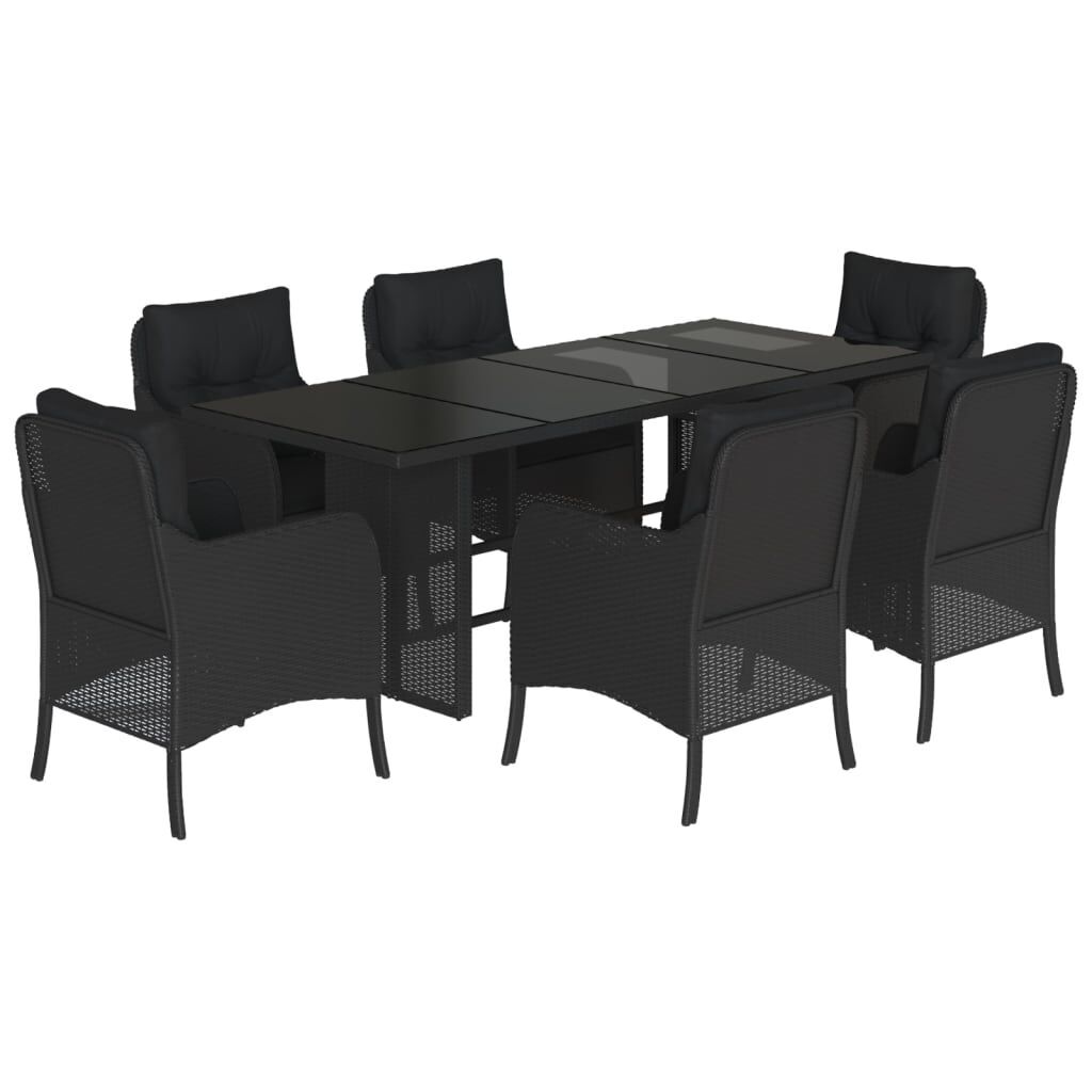 7 Piece Garden Dining Set with Cushions Black Poly Rattan 7 Piece Garden Dining Set with Cushions Black Poly Rattan