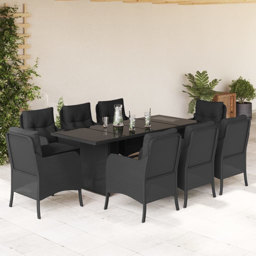 9 Piece Garden Dining Set with Cushions Black Poly Rattan 9 Piece Garden Dining Set with Cushions Black Poly Rattan