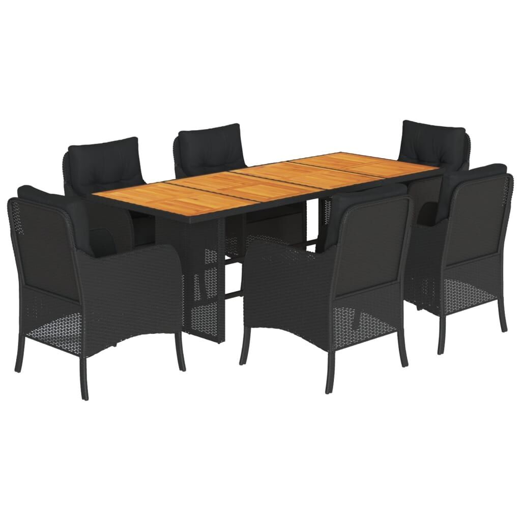 7 Piece Garden Dining Set with Cushions Black Poly Rattan 7 Piece Garden Dining Set with Cushions Black Poly Rattan