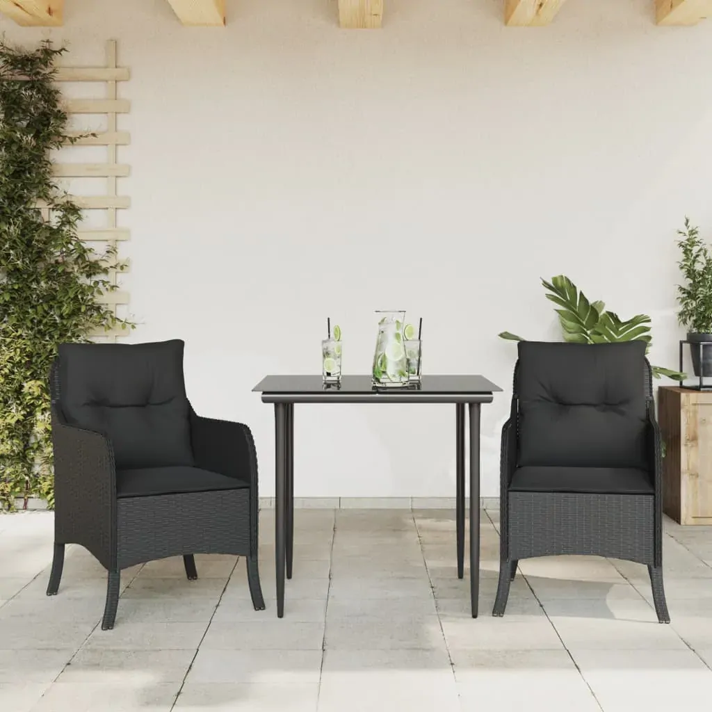 3 Piece Garden Dining Set with Cushions Black Poly Rattan 3 Piece Garden Dining Set with Cushions Black Poly Rattan