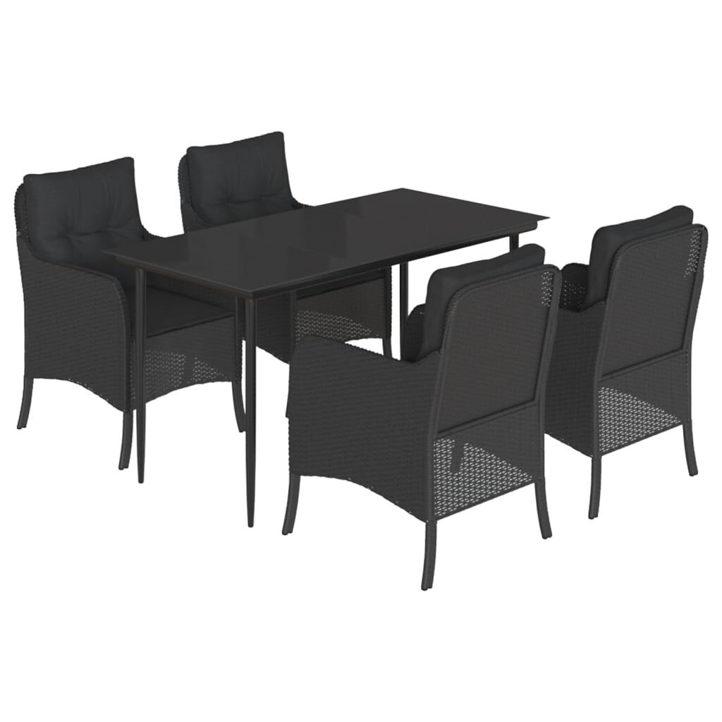 5 Piece Garden Dining Set with Cushions Black Poly Rattan 5 Piece Garden Dining Set with Cushions Black Poly Rattan