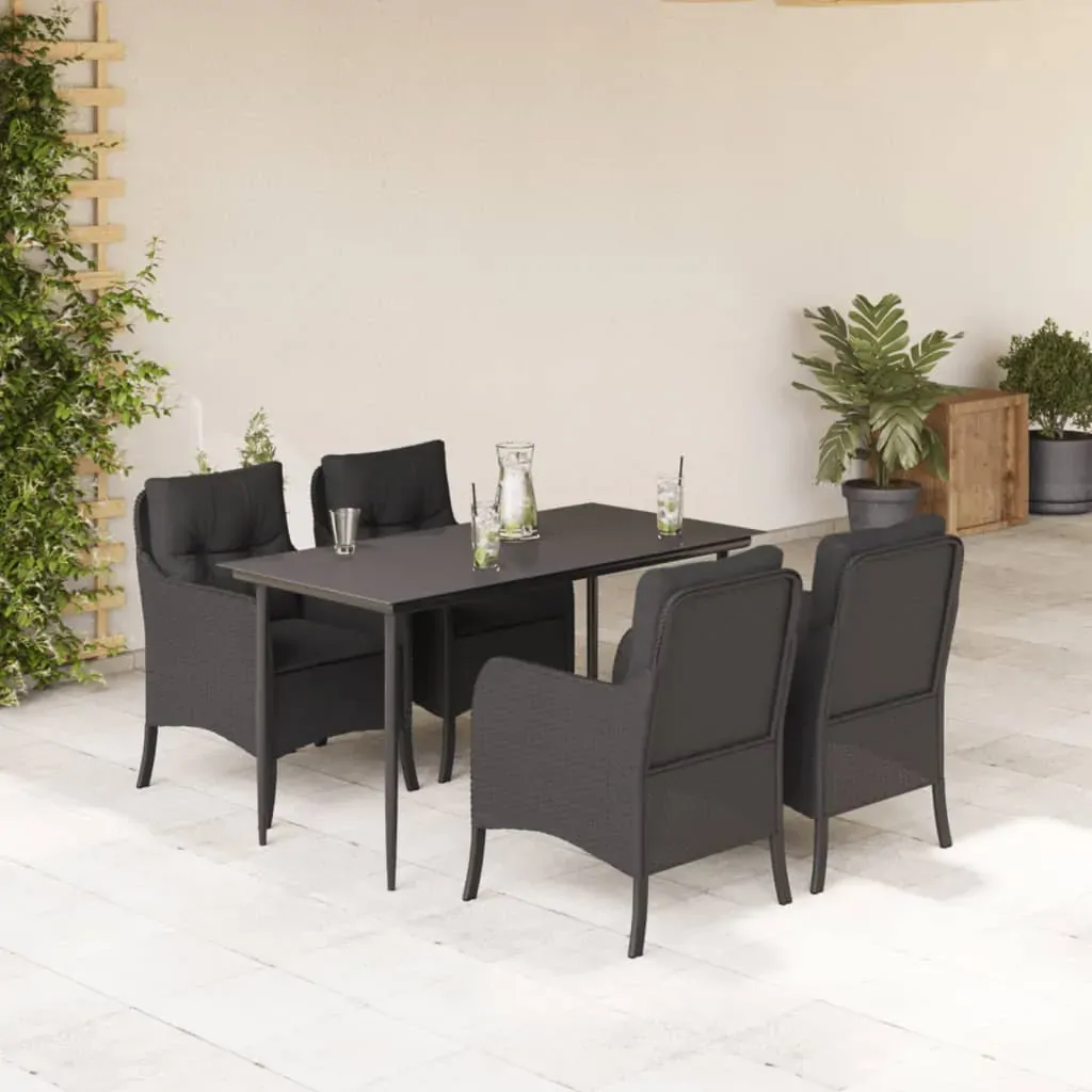 5 Piece Garden Dining Set with Cushions Black Poly Rattan 5 Piece Garden Dining Set with Cushions Black Poly Rattan