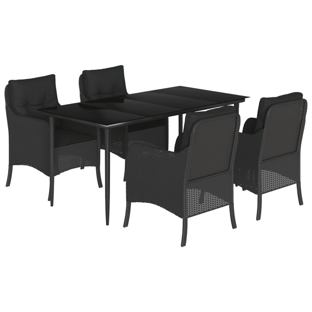 5 Piece Garden Dining Set with Cushions Black Poly Rattan 5 Piece Garden Dining Set with Cushions Black Poly Rattan