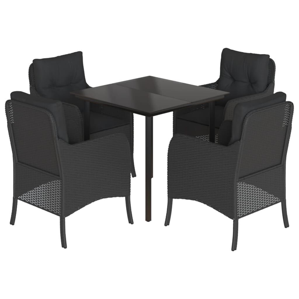 5 Piece Garden Dining Set with Cushions Black Poly Rattan 5 Piece Garden Dining Set with Cushions Black Poly Rattan
