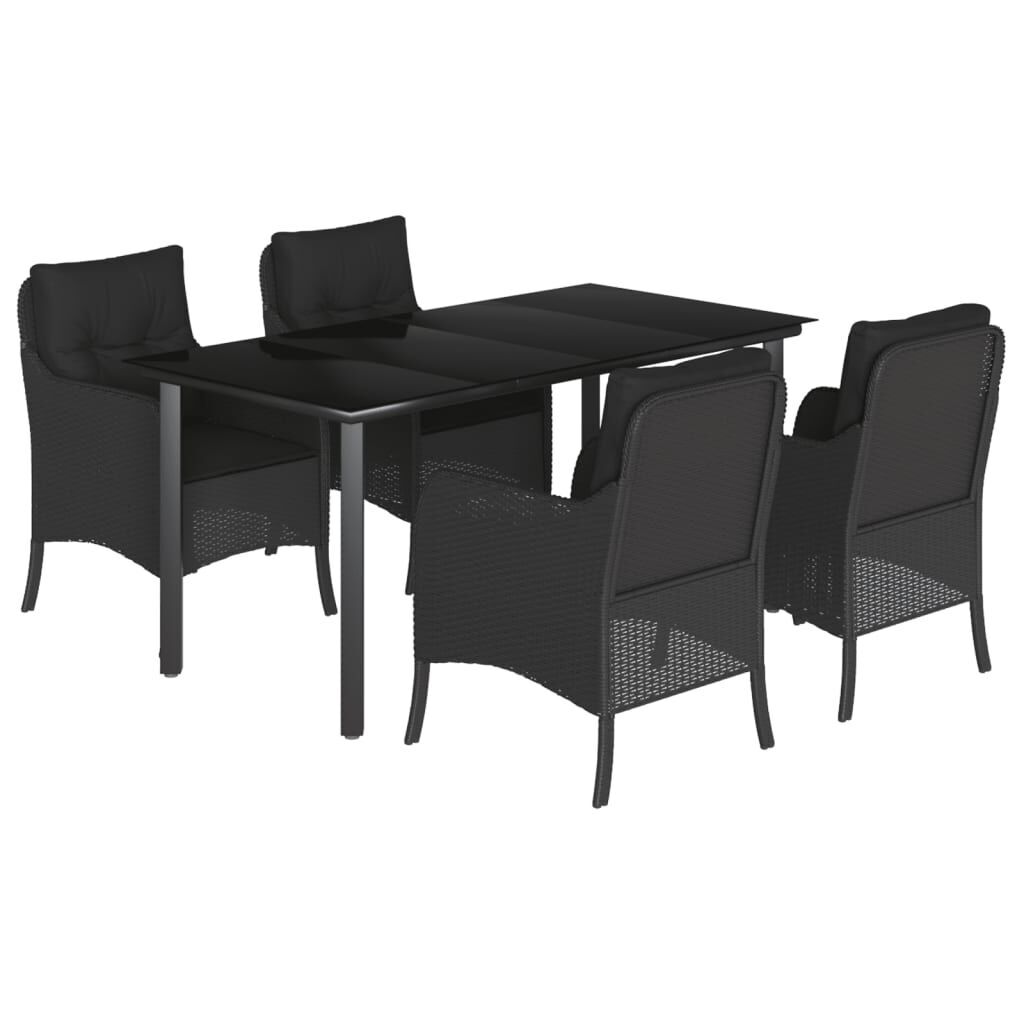 5 Piece Garden Dining Set with Cushions Black Poly Rattan 5 Piece Garden Dining Set with Cushions Black Poly Rattan