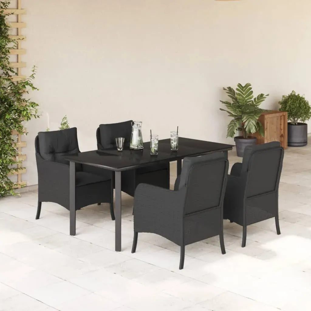 5 Piece Garden Dining Set with Cushions Black Poly Rattan 5 Piece Garden Dining Set with Cushions Black Poly Rattan