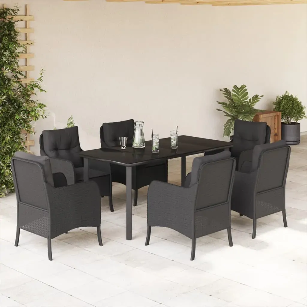 7 Piece Garden Dining Set with Cushions Black Poly Rattan 7 Piece Garden Dining Set with Cushions Black Poly Rattan