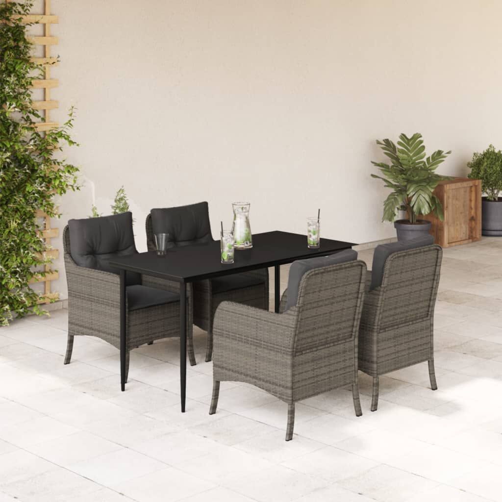 5 Piece Garden Dining Set with Cushions Grey Poly Rattan 5 Piece Garden Dining Set with Cushions Grey Poly Rattan