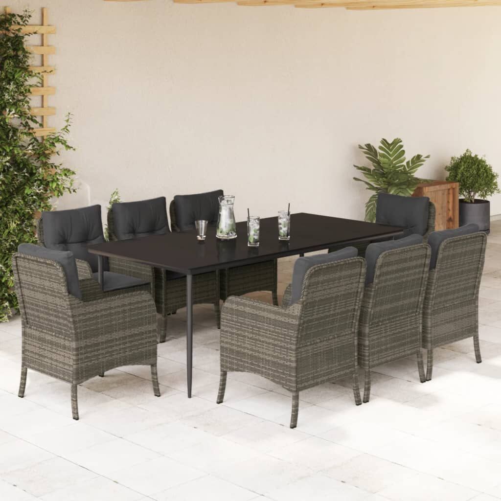 9 Piece Garden Dining Set with Cushions Grey Poly Rattan 9 Piece Garden Dining Set with Cushions Grey Poly Rattan