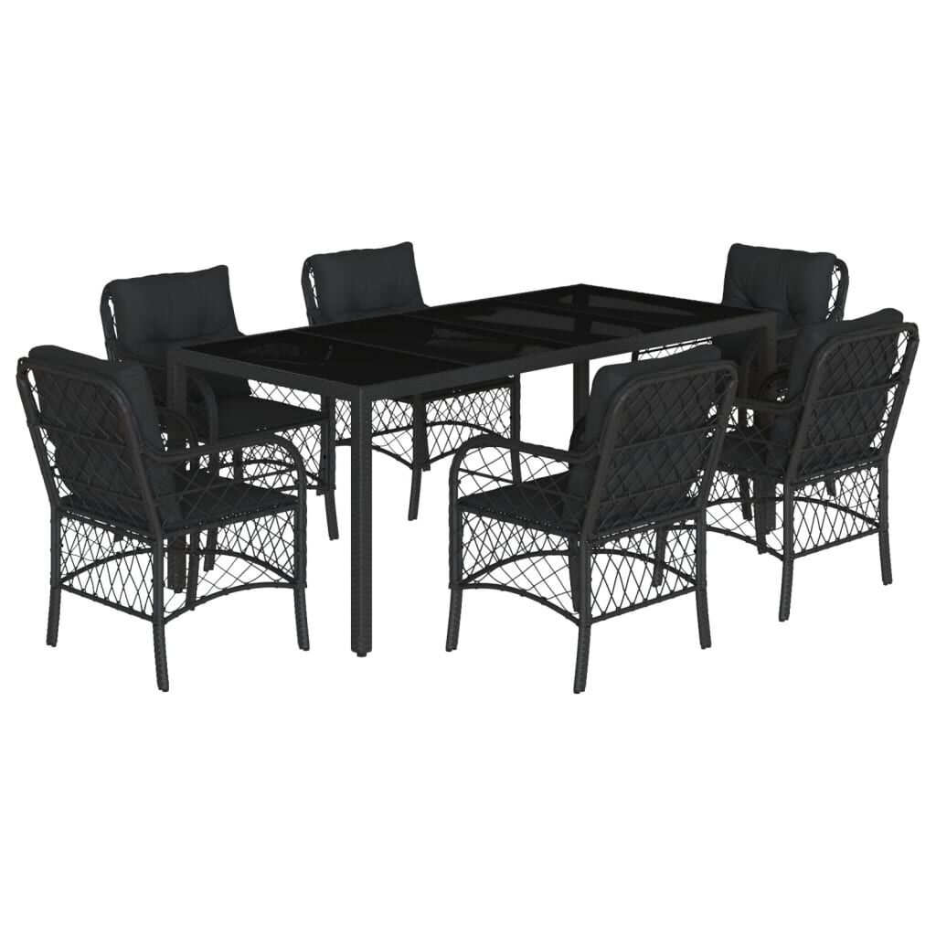 7 Piece Garden Dining Set with Cushions Black Poly Rattan 7 Piece Garden Dining Set with Cushions Black Poly Rattan