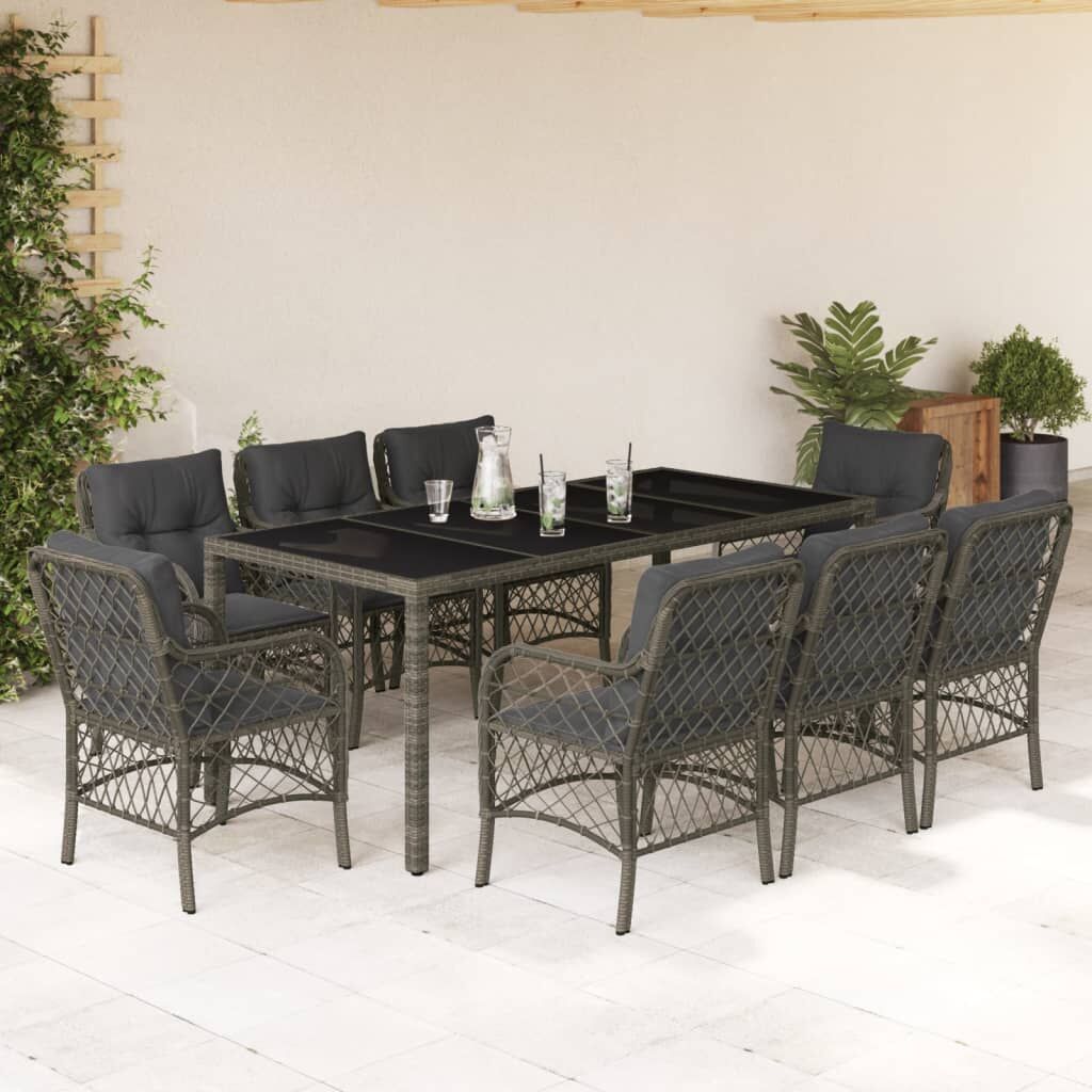 9 Piece Garden Dining Set with Cushions Grey Poly Rattan 9 Piece Garden Dining Set with Cushions Grey Poly Rattan