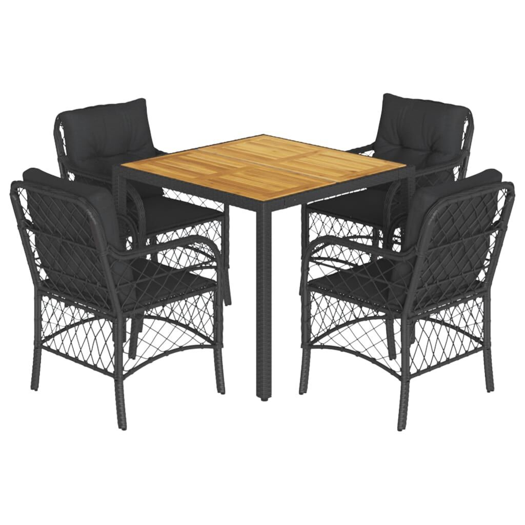 5 Piece Garden Dining Set with Cushions Black Poly Rattan 5 Piece Garden Dining Set with Cushions Black Poly Rattan