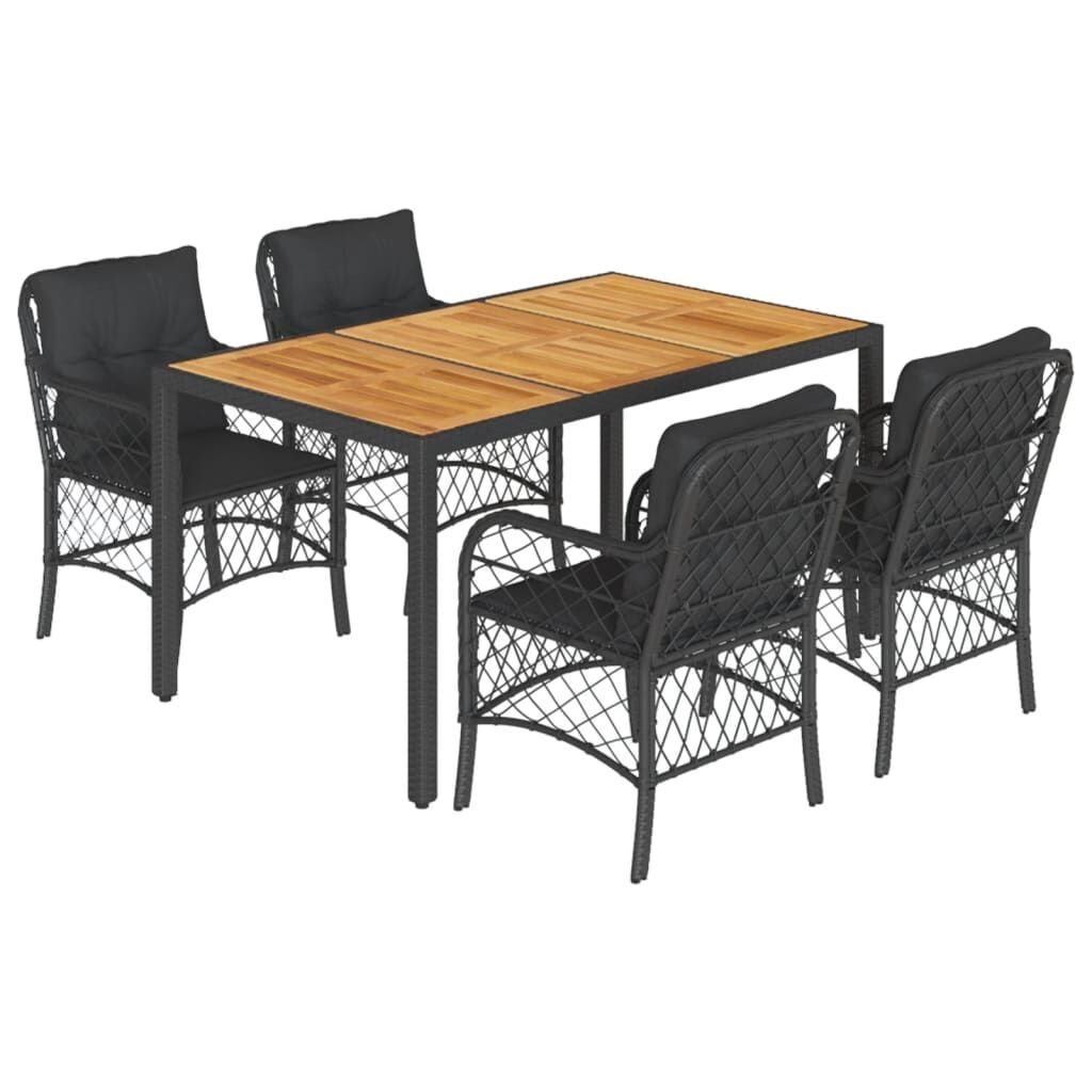 5 Piece Garden Dining Set with Cushions Black Poly Rattan 5 Piece Garden Dining Set with Cushions Black Poly Rattan