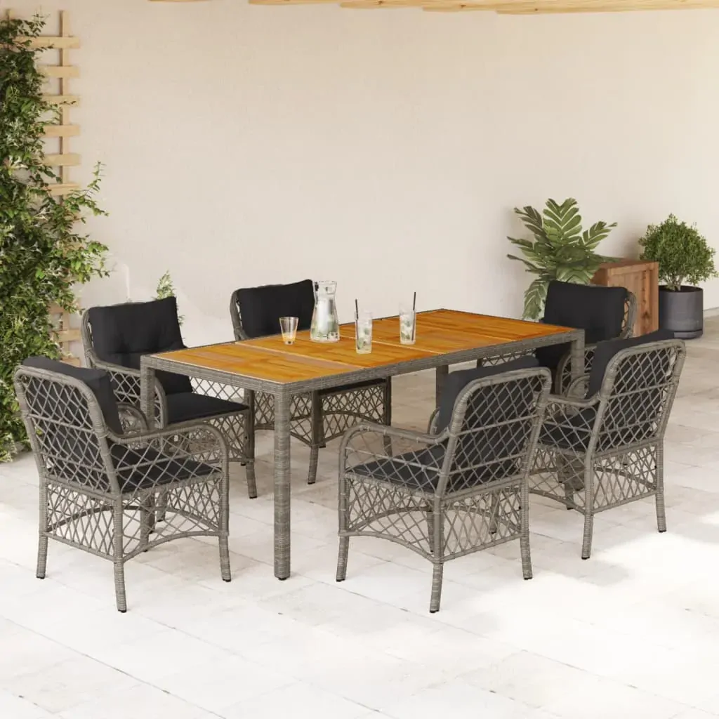 7 Piece Garden Dining Set with Cushions Grey Poly Rattan 7 Piece Garden Dining Set with Cushions Grey Poly Rattan