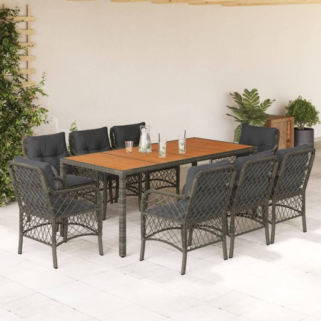 9 Piece Garden Dining Set with Cushions Grey Poly Rattan 9 Piece Garden Dining Set with Cushions Grey Poly Rattan