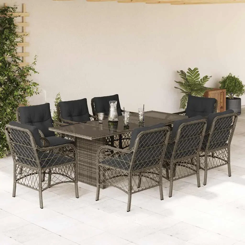 9 Piece Garden Dining Set with Cushions Grey Poly Rattan 9 Piece Garden Dining Set with Cushions Grey Poly Rattan