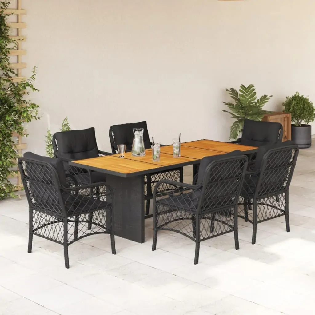 7 Piece Garden Dining Set with Cushions Black Poly Rattan 7 Piece Garden Dining Set with Cushions Black Poly Rattan