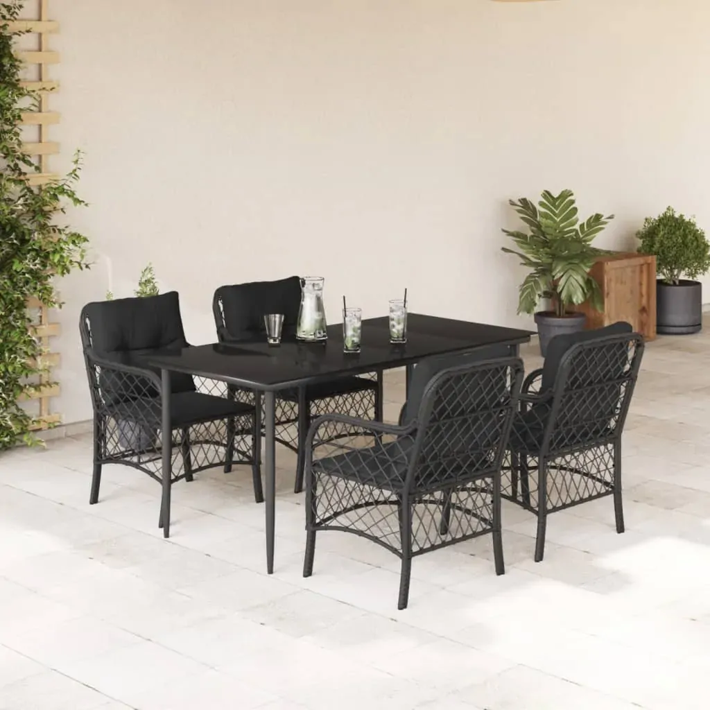 5 Piece Garden Dining Set with Cushions Black Poly Rattan 5 Piece Garden Dining Set with Cushions Black Poly Rattan