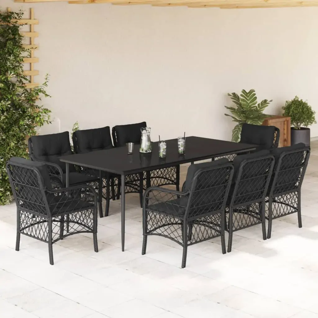 9 Piece Garden Dining Set with Cushions Black Poly Rattan 9 Piece Garden Dining Set with Cushions Black Poly Rattan