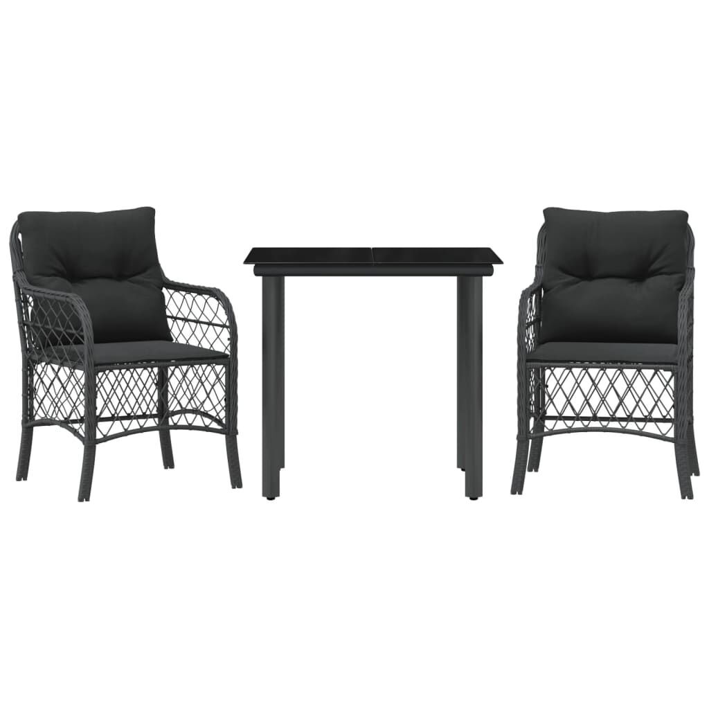 3 Piece Bistro Set with Cushions Black Poly Rattan 3 Piece Bistro Set with Cushions Black Poly Rattan