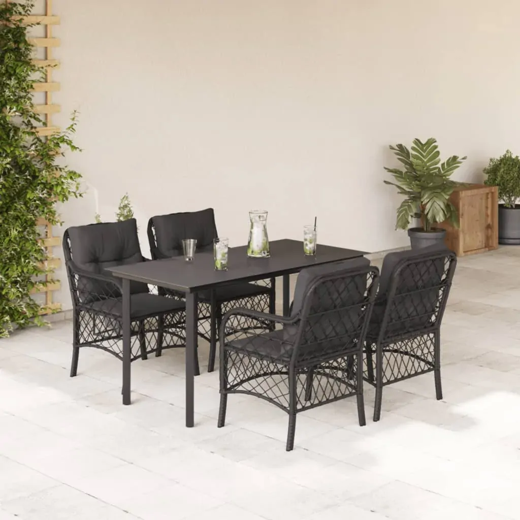 5 Piece Garden Dining Set with Cushions Black Poly Rattan 5 Piece Garden Dining Set with Cushions Black Poly Rattan