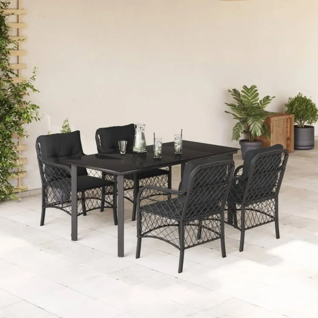 5 Piece Garden Dining Set with Cushions Black Poly Rattan 5 Piece Garden Dining Set with Cushions Black Poly Rattan